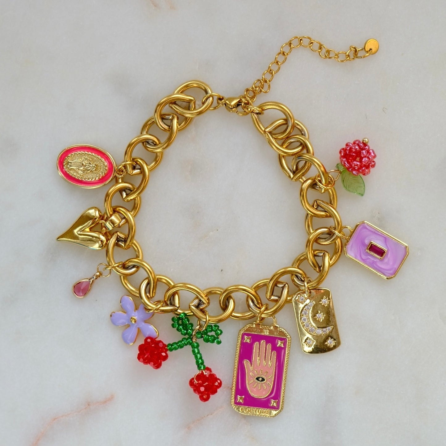 Paars - Rood Bedelarmband